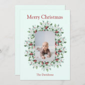 パーソナライズされたクリスマスホリーフォトカード シーズンカード (正面/裏面)