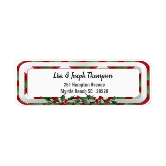パーソナライズされたクリスマスホリー差出人住所ラベル ラベル (正面)
