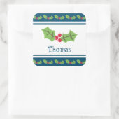 パーソナライズされたクリスマスホリー&ベリーノート スクエアシール (バッグ)