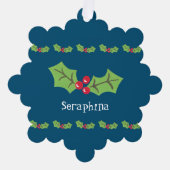 パーソナライズされたクリスマスホリー&ベリー オーナメントカード (正面)