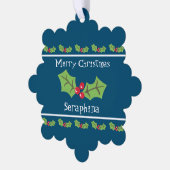 パーソナライズされたクリスマスホリー&ベリー オーナメントカード (左)