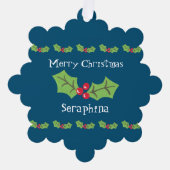 パーソナライズされたクリスマスホリー&ベリー オーナメントカード (正面)