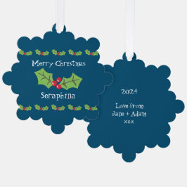 パーソナライズされたクリスマスホリー&ベリー オーナメントカード