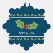 パーソナライズされたクリスマスホリー&ベリー オーナメントカード (正面)
