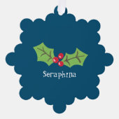 パーソナライズされたクリスマスホリー&ベリー オーナメントカード (正面)