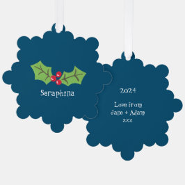 パーソナライズされたクリスマスホリー&ベリー オーナメントカード