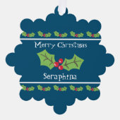 パーソナライズされたクリスマスホリー&ベリー オーナメントカード (正面)