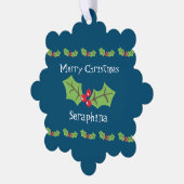 パーソナライズされたクリスマスホリー&ベリー オーナメントカード (左)