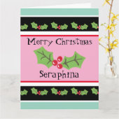 パーソナライズされたクリスマスホリー&ベリー カード (黄色い花)
