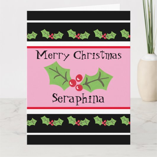 パーソナライズされたクリスマスホリー&ベリー カード (正面)