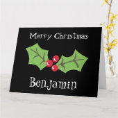 パーソナライズされたクリスマスホリー&ベリー カード (黄色い花)