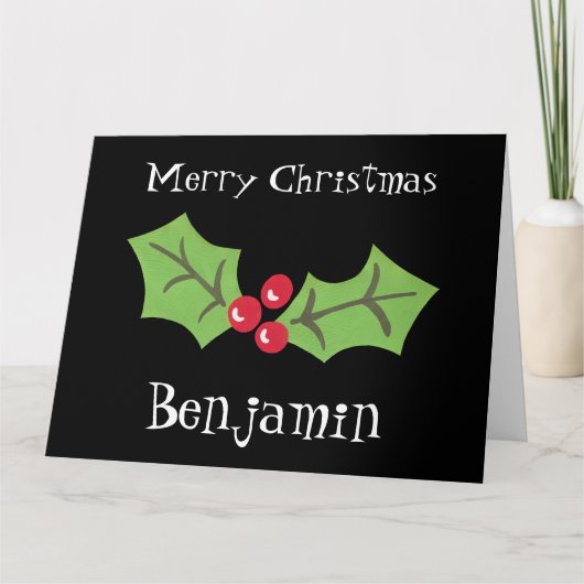 パーソナライズされたクリスマスホリー&ベリー カード (正面)