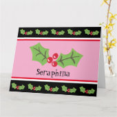 パーソナライズされたクリスマスホリー&ベリー カード (黄色い花)