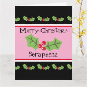 パーソナライズされたクリスマスホリー&ベリー カード (黄色い花)