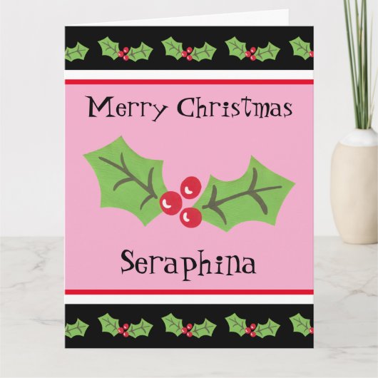 パーソナライズされたクリスマスホリー&ベリー カード (正面)