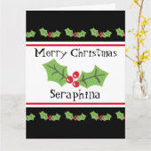 パーソナライズされたクリスマスホリー&ベリー カード (黄色い花)