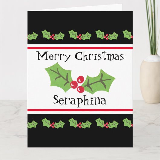 パーソナライズされたクリスマスホリー&ベリー カード (正面)