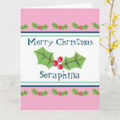 パーソナライズされたクリスマスホリー&ベリー カード (黄色い花)