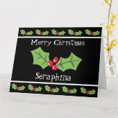 パーソナライズされたクリスマスホリー&ベリー カード (黄色い花)
