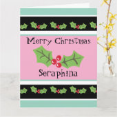 パーソナライズされたクリスマスホリー&ベリー カード (黄色い花)
