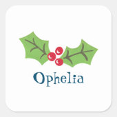 パーソナライズされたクリスマスホリー&ベリー スクエアシール (正面)