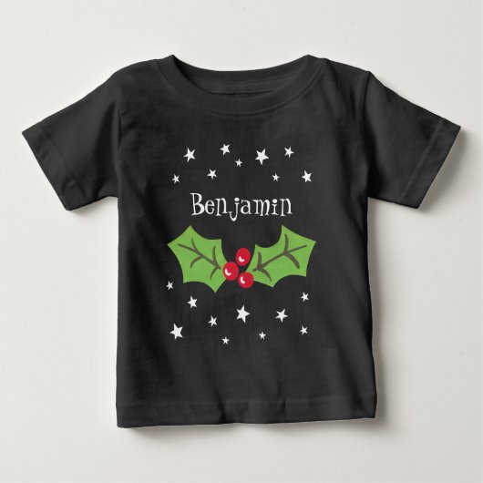 パーソナライズされたクリスマスホリー&ベリー ベビーTシャツ (正面)
