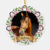 パーソナライズされたクリスマスホース写真 セラミックオーナメント (正面)