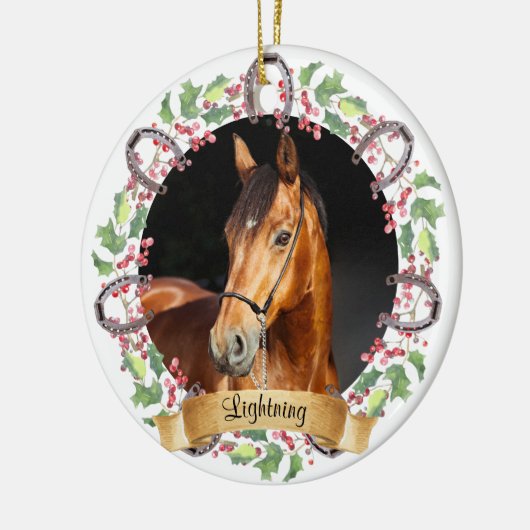 パーソナライズされたクリスマスホース写真 セラミックオーナメント (左)