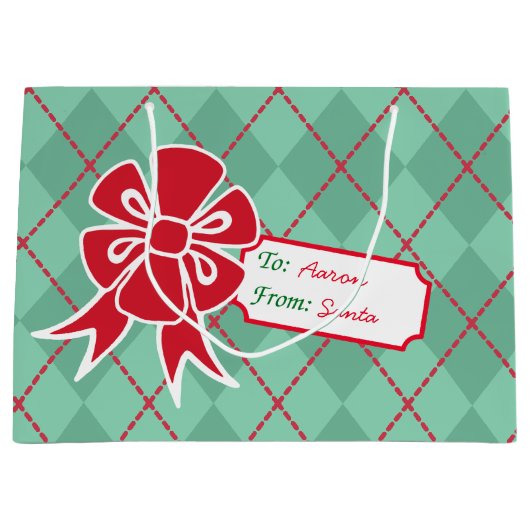 パーソナライズされたクリスマスボウ抱き枕 ラージペーパーバッグ (正面)