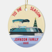 パーソナライズされたクリスマスポンツーンボート セラミックオーナメント (左)