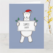 パーソナライズされたクリスマスポーラベアベビー カード (黄色い花)