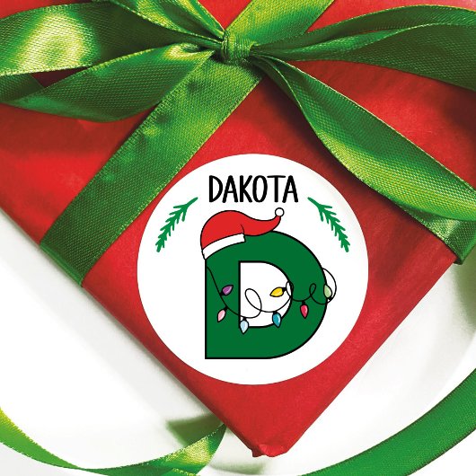 パーソナライズされたクリスマスライトイニシャルシール ラウンドシール