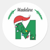 パーソナライズされたクリスマスライトイニシャルシール ラウンドシール (正面)