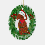 パーソナライズされたクリスマスライトレッドゴールデンドール セラミックオーナメント (右)