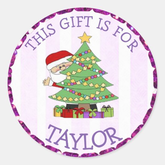 パーソナライズされたクリスマスラベルかわいいサンタとツリー ラウンドシール (正面)