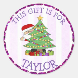 パーソナライズされたクリスマスラベルかわいいサンタとツリー ラウンドシール
