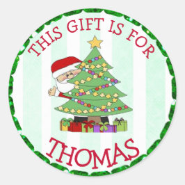 パーソナライズされたクリスマスラベルかわいいサンタとツリー ラウンドシール