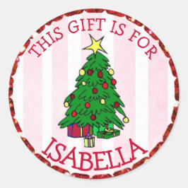 パーソナライズされたクリスマスラベルかわいい木&ギフト ラウンドシール