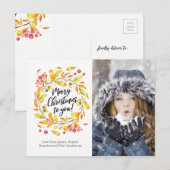 パーソナライズされたクリスマスリースフォトカードはがき シーズンポストカード (正面/裏面)