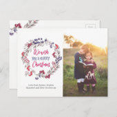 パーソナライズされたクリスマスリースフォトカードはがき シーズンポストカード (正面/裏面)