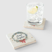 パーソナライズされたクリスマスリースブルーベリー ストーンコースター (横)