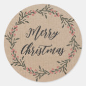 パーソナライズされたクリスマスリースメリークリスマスクラス ラウンドシール (正面)