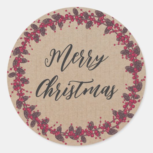 パーソナライズされたクリスマスリースメリークリスマスクラス ラウンドシール (正面)