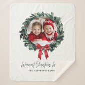 パーソナライズされたクリスマスリース写真&ネームホリデー シェルパブランケット (正面)