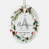 パーソナライズされたクリスマスリース名イニシャルファミリー セラミックオーナメント (右)