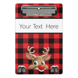 パーソナライズされたクリスマスレッドとブラックバッファローのチェック ミニクリップボード
