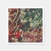 パーソナライズされたクリスマスレッドグリーン金ゴールドデザイン スタンダードカクテルナプキン (正面)