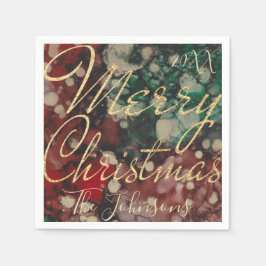 パーソナライズされたクリスマスレッドグリーン金ゴールドデザイン スタンダードカクテルナプキン