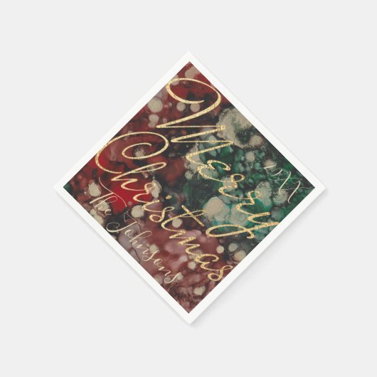 パーソナライズされたクリスマスレッドグリーン金ゴールドデザイン スタンダードカクテルナプキン (角)