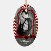 パーソナライズされたクリスマスレッドシェブロンPHOTOオーナメント セラミックオーナメント (右)